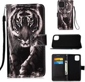 Voor iPhone 12 mini geschilderde platte textuur lederen tas met lanyard & kaartsleuf & portemonnee & houder (zwart witte tijger)