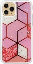 Voor iPhone 11 Pro Marble Series Stars Powder Dropping Epoxy TPU beschermhoes (roze geruit)