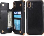 Voor iPhone XS Max POLA TPU + pc-beplating Volledige dekking Beschermhoes met houder & kaartsleuven en fotolijst (zwart)