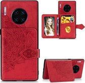 Voor Huawei Mate 30 Pro Mandala in reliëf gemaakte stoffen kaarthoes Mobiele telefoonhoes met magnetische en beugelfunctie met kaarttas / portemonnee / fotolijstfunctie met draagriem (rood)