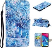 Voor Samsung Galaxy A10 / M10 Gekleurd tekeningpatroon Horizontaal Flip TPU + PU lederen tas met houder & kaartsleuven & portemonnee & lanyard (blauw windgong)