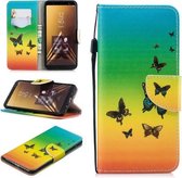 Voor Samsung Galaxy A6 + (2018) Gekleurd tekeningpatroon Horizontaal Flip TPU + PU lederen hoesje met houder & kaartsleuven & portemonnee & lanyard (Rainbow Butterfly)