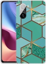 Voor Xiaomi Redmi K40 Pro Max Frosted Fashion Marble Shockproof TPU beschermhoes (Rhombus Green)