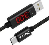 TOPK 1m 3A max USB naar USB-C / Type-C nylon gevlochten snellaadsynchronisatiekabel, met uitgangsdisplay (zwart)