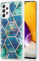 Voor Samsung Galaxy A72 5G 3D Galvaniseren marmeren patroon TPU beschermhoes (blauwgroen)