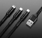 5A 3 in 1 multifunctionele 8-pins + Type-C / USB-C + Micro USB gevlochten oplaadgegevenskabel, lengte: 1,2 m (zwart)