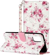 Voor Samsung Galaxy A02s 3D-patroon horizontale lederen flip-hoes met houder & kaartsleuven en portemonnee (roze bloem)