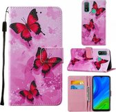 Voor Huawei P smart 2020 Cross Texture Painting Pattern Horizontale Flip Leren Case met Houder & Kaartsleuven & Portemonnee & Lanyard (Roze Vlinder)