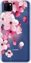 Voor Huawei Y5p (2020) Gekleurd tekeningpatroon Zeer transparant TPU beschermhoes (kersenbloesems)