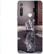 Voor Motorola G8 Gekleurd tekeningpatroon Zeer transparant TPU beschermhoes (Cat Tiger)
