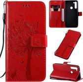 Voor Motorola Moto G8 Tree & Cat Pattern Pressed Printing Horizontale Flip PU lederen tas met houder & kaartsleuven & portemonnee & lanyard (rood)