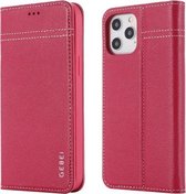 GEBEI Bovennerf lederen horizontale flip-beschermhoes met houder en kaartsleuven voor iPhone 12 mini (rose rood)