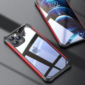 iPaky TPU + lederen frame + pc transparante beschermhoes voor iPhone 12 Pro Max (rood)