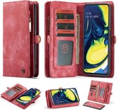 CaseMe-008 Afneembare multifunctionele horizontale flip lederen tas met kaartsleuf en houder en ritsportemonnee en fotolijst voor Galaxy A80 / A90 (rood)