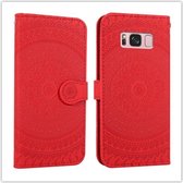 Voor Galaxy J6 Plus geperst afdrukpatroon horizontale flip PU lederen tas met houder & kaartsleuven & portemonnee & & lanyard (rood)