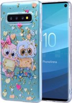 Cartoon patroon goudfolie stijl Dropping Glue TPU zachte beschermhoes voor Galaxy S10 (Loving Owl)