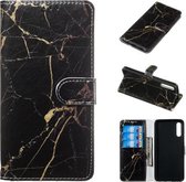 Gekleurde tekening marmer patroon horizontale flip PU lederen tas met houder & kaartsleuven & portemonnee voor Galaxy A70 (zwart goud)