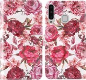 Voor Samsung Galaxy A20 & A30 3D-schilderij Gekleurd tekeningpatroon Horizontaal Flip TPU + PU-lederen hoes met houder & kaartsleuven & portemonnee & lanyard (kleine rode bloem)