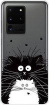 Voor Samsung Galaxy S20 Ultra gekleurd tekeningpatroon zeer transparant TPU beschermhoes (zwart-witte rat)