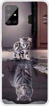 Voor Samsung Galaxy A71 gekleurd tekeningpatroon zeer transparant TPU beschermhoes (kat tijger)