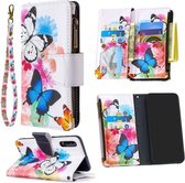 Voor Samsung Galaxy A50 Gekleurde Tekening Patroon Rits Horizontale Flip Leren Case met Houder & Kaartsleuven & Portemonnee (Twee Vlinders)