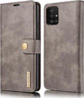 Voor Samsung Galaxy A51 5G DG.MING Crazy Horse Texture Flip afneembare magnetische lederen tas met houder & kaartsleuven & portemonnee (grijs)