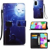 Voor Galaxy A41 Schilderen Horizontale Flip Leren Case met Houder & Kaartsleuf & Portemonnee & Lanyard (Kat en Zon)