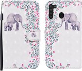 Voor Samsung Galaxy A21 (Amerikaanse versie) 3D-geverfd patroon horizontaal Flip lederen tas met houder & portemonnee & kaartsleuf & lanyard (bloem olifant)