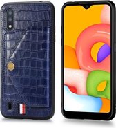 Voor Galaxy A01 Krokodilpatroon PU + TPU + PVC Breukvast gsm-hoesje met magnetische onzichtbare houder & houder & kaartsleuven (saffierblauw)