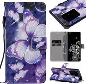 Voor Galaxy S20 Ultra 3D schilderij horizontale flip lederen tas met houder & kaartsleuf & lanyard (paarse vlinders)
