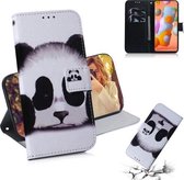 Voor Galaxy A11 & M11 Gekleurde tekening Horizontale lederen flip case met houder & kaartsleuf & portemonnee (Panda)