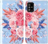 Voor Samsung Galaxy A51 5G 3D-schilderij Gekleurd tekeningpatroon Horizontaal Flip TPU + PU-lederen hoes met houder & kaartsleuven & portemonnee & lanyard (gekleurde bloemen)