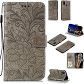 Voor Galaxy M31 Lace Flower Embossing Pattern Horizontale Flip lederen tas, met houder & kaartsleuven & portemonnee & fotolijst & lanyard (grijs)