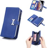 Scheidbare I Word Buckle Litchi Texture Flip Leather Wallet Case voor iPhone XS Max met rits & kaartsleuf & fotolijst & lanyard (blauw)