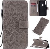 Voor Motorola E7 Geperst Afdrukken Zonnebloem Patroon Horizontale Flip PU Lederen Case met Houder & Kaartsleuven & Portemonnee & Lanyard (Grijs)