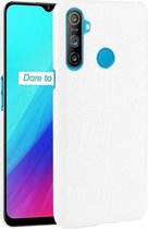 Voor OPPO Realme C3 met vingerafdrukgat Schokbestendige krokodiltextuur PC + PU-hoes (wit)