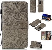 Voor Huawei Honor X10 Kant Bloem Embossing Patroon Horizontale Flip Leren Case, met Houder & Kaartsleuven & Portemonnee & Fotolijst & Lanyard (Grijs)