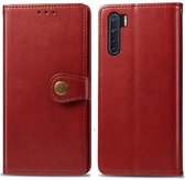 Voor OPPO F15 & A91 retro effen kleur lederen gesp telefoonhoes met fotolijst & kaartsleuf & portemonnee & beugel functie (rood)