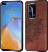 Voor Huawei P40 Pro + Mandala stoffen hoes met reliëf PC + TPU mobiele telefoonhoes met magnetische functie en draagriem (bruin)