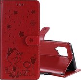 Voor Samsung Galaxy A42 5G Kat Bee Embossing Patroon Schokbestendig Horizontaal Flip Leren Hoesje met Houder & Kaartsleuven & Portemonnee (Rood)