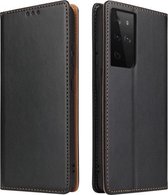 Voor Samsung Galaxy S21 Ultra 5G Fierre Shann PU Lederen Textuur Horizontale Flip Lederen Case met Houder & Kaartsleuven & Portemonnee (Zwart)