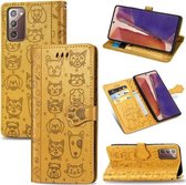 Voor Samsung Galaxy Note20 Leuke Kat en Hond Reliëf Horizontale Flip Leren Case met Beugel / Kaartsleuf / Portemonnee / Lanyard (Geel)