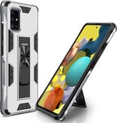 Voor Samsung Galaxy A51 5G Soldier Armor schokbestendig TPU + PC magnetische beschermhoes met houder (zilver)