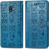 Voor xiaomi redmi 8a schattige kat en hond reliëf horizontale flip pu lederen tas met houder / kaartsleuf / portemonnee / lanyard (blauw)