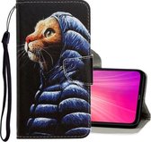 Voor Geschikt voor Xiaomi Redmi Note 8 3D Gekleurde Tekening Horizontale Flip PU Lederen Case met Houder & Kaartsleuven & Portemonnee (Donsjack Kat)