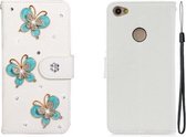 Voor Redmi Note 5A Horizontale Flip Effen Kleur Strass Lederen Case met Kaartsleuf & Portemonnee & Houder (Drie Vlinders)