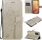 Voor Huawei Honor X10 5G Boom & Kat Reliëfpatroon Horizontale Flip Leren Case met Houder & Kaartsleuven & Portemonnee & Lanyard (Goud)