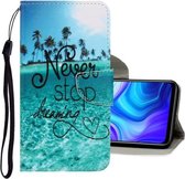 Voor Huawei Y5p 3D Gekleurde Tekening Horizontale Flip PU Lederen Case met Houder & Kaartsleuven & Portemonnee (Blue Coconut Grove)