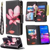 Voor Huawei Y6 (2019) Gekleurde Tekening Patroon Rits Horizontale Flip Leren Case met Houder & Kaartsleuven & Portemonnee (Lotus)
