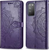 Voor Huawei Honor X10 Halverwege Mandala Embossing Patroon Horizontale Flip Leren Case met Houder & Kaartsleuven & Portemonnee & Fotolijst & Lanyard (Paars)